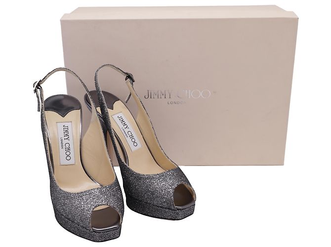 Décolleté slingback con punta aperta Jimmy Choo in glitter argento Metallico - vista 6