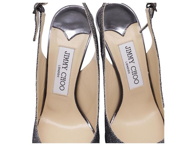 Décolleté slingback con punta aperta Jimmy Choo in glitter argento Metallico - vista 7