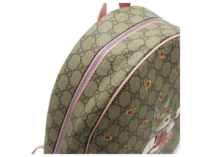 Zaino Gucci GG Supreme in PVC Rosa Multicolore Beige - vista 7