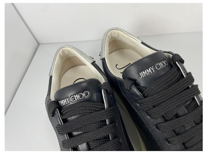 Sneakers in pelle nera Jimmy Choo con accenti argentati Nero Argento - vista 4