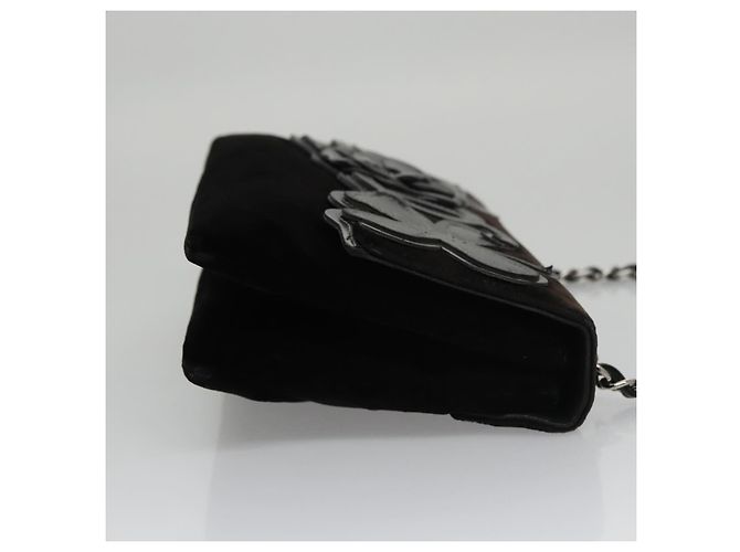 Chanel Camellia No.5 Chain Flap Velvet Large Nero - vista 3
