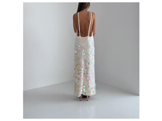 Autre Marque Maxikleid aus Wolle mit Paillettenbesatz The White Edit Collection Christopher John Rogers Weiß Mehrfarben - Ansicht 10