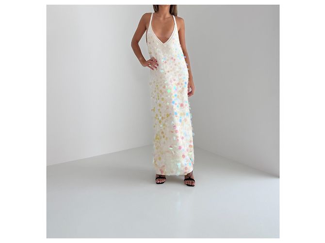 Autre Marque Maxikleid aus Wolle mit Paillettenbesatz The White Edit Collection Christopher John Rogers Weiß Mehrfarben - Ansicht 2