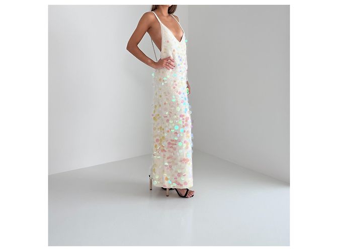 Autre Marque Maxikleid aus Wolle mit Paillettenbesatz The White Edit Collection Christopher John Rogers Weiß Mehrfarben - Ansicht 5