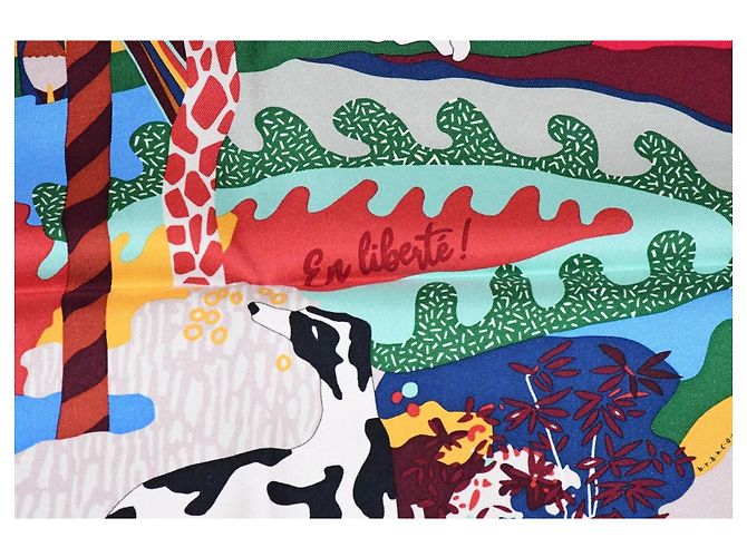 Hermès Carré in seta En Liberté di Carine Brankowitz Marrone Rosa Bianco Rosso Blu Multicolore Verde Arancione Giallo - vista 2
