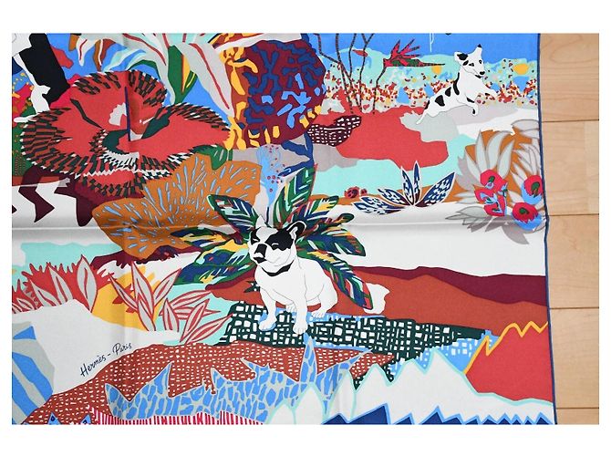 Hermès Carré in seta En Liberté di Carine Brankowitz Marrone Rosa Bianco Rosso Blu Multicolore Verde Arancione Giallo - vista 4
