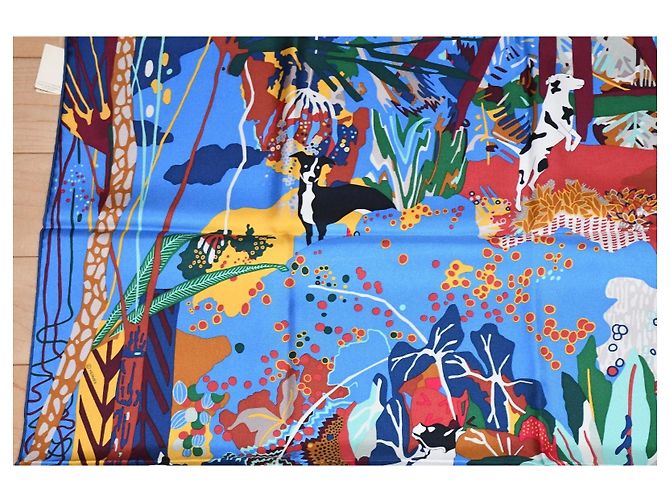 Hermès Carré in seta En Liberté di Carine Brankowitz Marrone Rosa Bianco Rosso Blu Multicolore Verde Arancione Giallo - vista 5