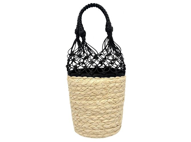 Borsa in paglia beige e nera Miu Miu Nero - vista 2