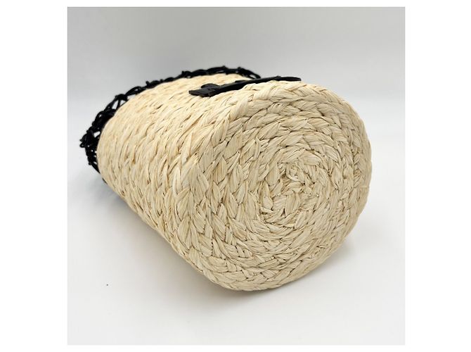 Borsa in paglia beige e nera Miu Miu Nero - vista 3