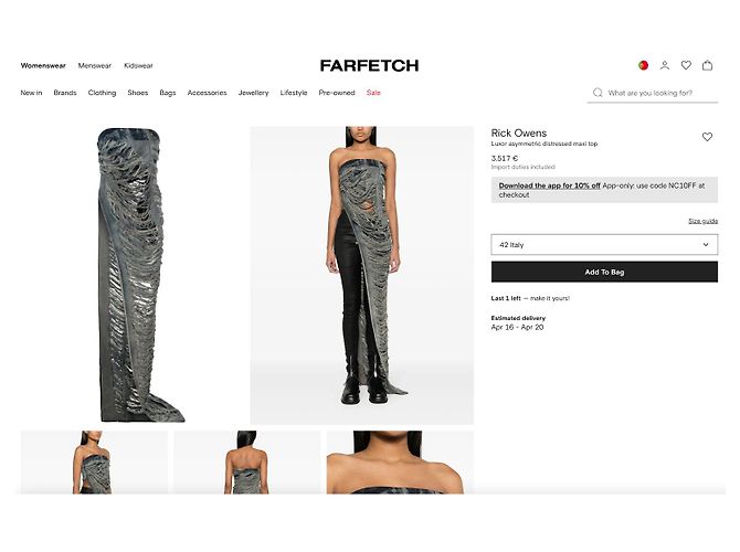 NUEVO Rick Owens FW23 Luxor Runway Distressed Denim Asymmetric Maxi Top Azul Gris - vista 10