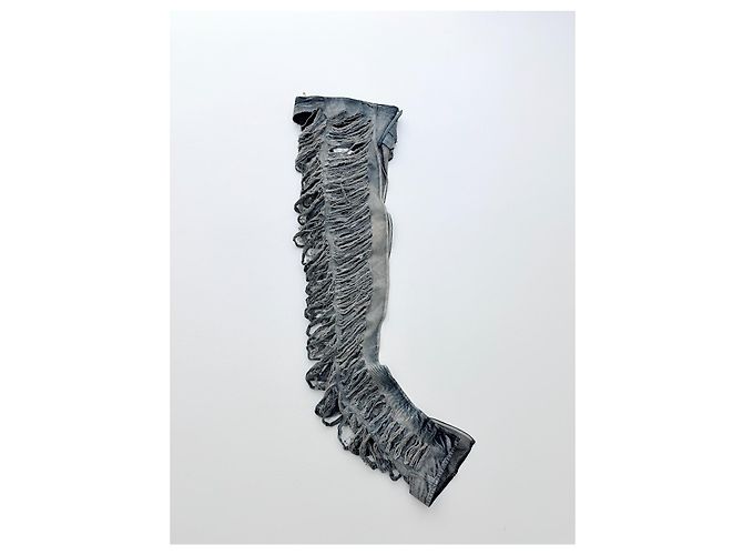 NUEVO Rick Owens FW23 Luxor Runway Distressed Denim Asymmetric Maxi Top Azul Gris - vista 3