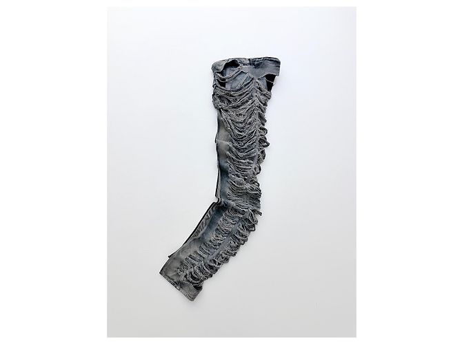 NUEVO Rick Owens FW23 Luxor Runway Distressed Denim Asymmetric Maxi Top Azul Gris - vista 4