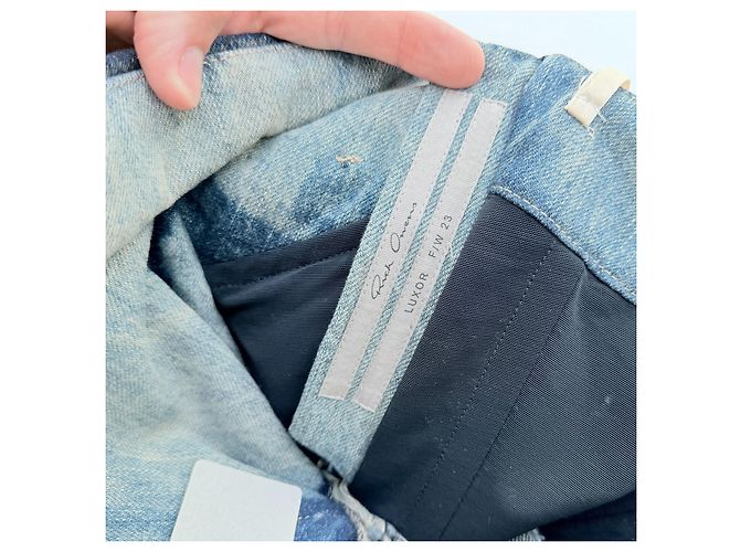 NUEVO Rick Owens FW23 Luxor Runway Distressed Denim Asymmetric Maxi Top Azul Gris - vista 6