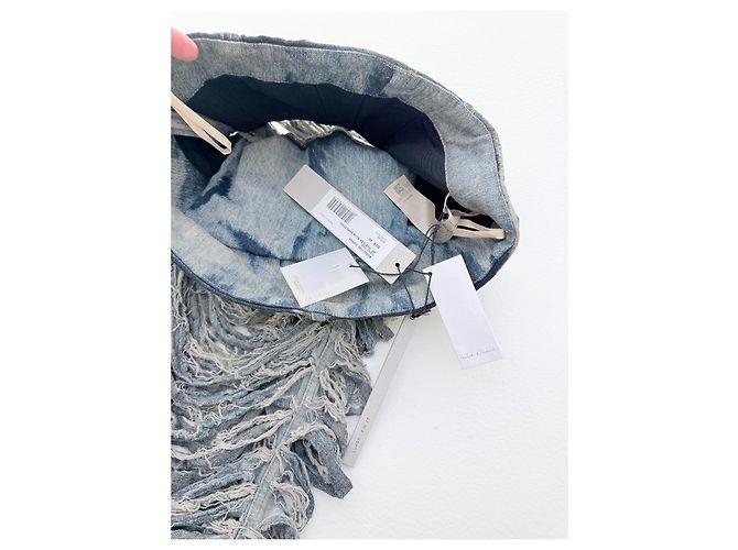 NUEVO Rick Owens FW23 Luxor Runway Distressed Denim Asymmetric Maxi Top Azul Gris - vista 8