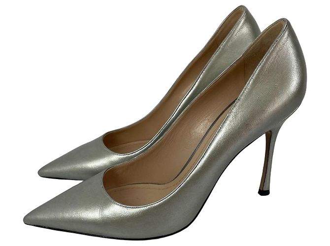 Décolleté con punta in pelle argentata Christian Dior Argento - vista 2