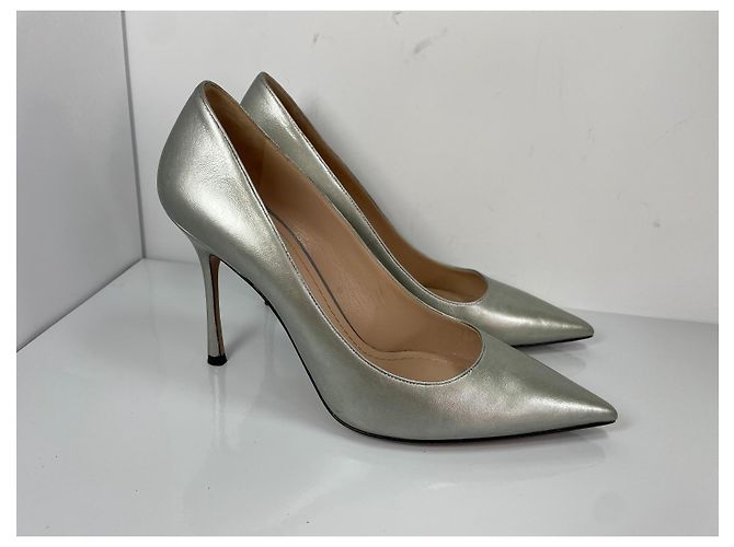 Décolleté con punta in pelle argentata Christian Dior Argento - vista 3