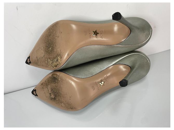 Décolleté con punta in pelle argentata Christian Dior Argento - vista 7