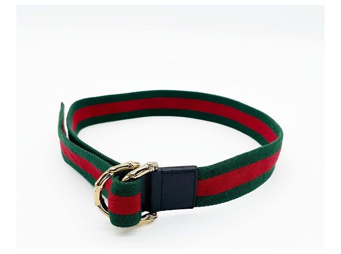 Gürtel Gucci Web Stripe Ring Bamboo Buckle Belt Rot Golden Grün - Ansicht 2