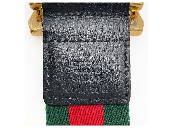Gürtel Gucci Web Stripe Ring Bamboo Buckle Belt Rot Golden Grün - Ansicht 5