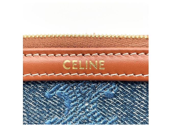 Triomphe Céline Clutch Celine in denim con catena Marrone Blu Multicolore - vista 10
