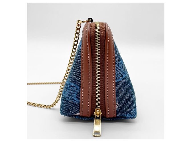 Triomphe Céline Clutch Celine in denim con catena Marrone Blu Multicolore - vista 4