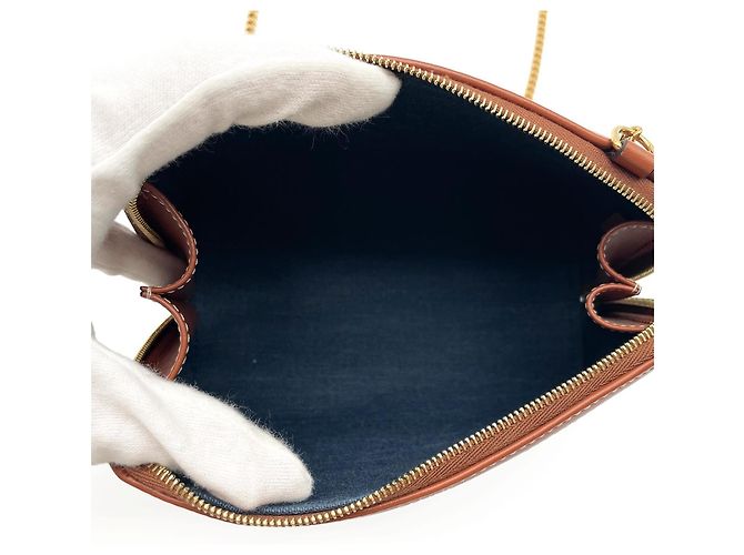 Triomphe Céline Clutch Celine in denim con catena Marrone Blu Multicolore - vista 7