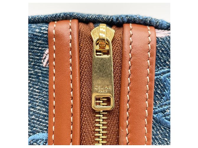 Triomphe Céline Clutch Celine in denim con catena Marrone Blu Multicolore - vista 9