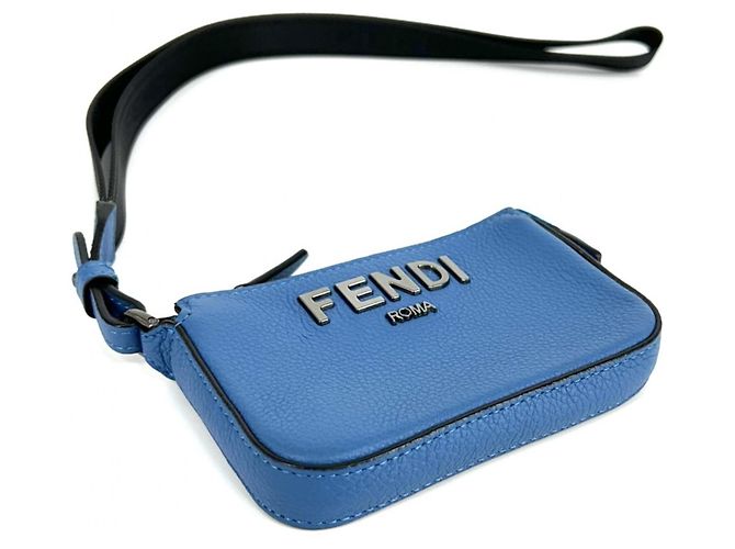 Pochette Fendi in pelle blu - vista 3