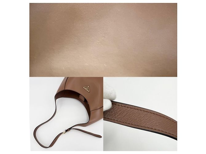 Borsa a tracolla in pelle marrone Prada - vista 7