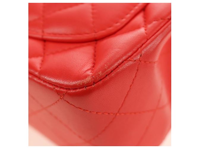 CHANEL Mini Matelasse 17 Chain Bag Lamb Skin Red Silver CC Auth 189072SM Argento Rosso - vista 14
