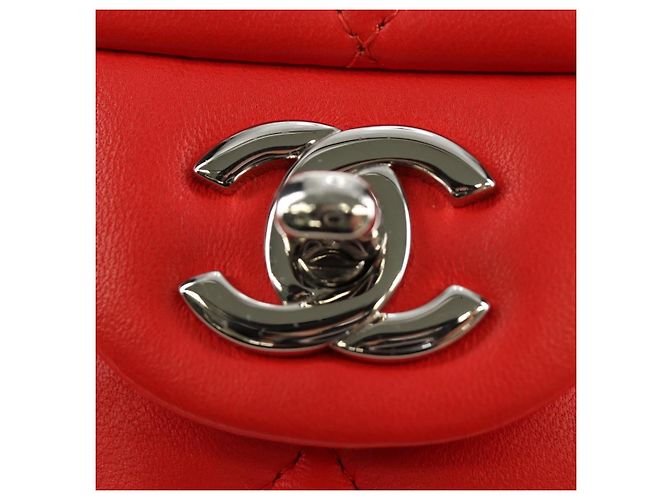 CHANEL Mini Matelasse 17 Chain Bag Lamb Skin Red Silver CC Auth 189072SM Argento Rosso - vista 15