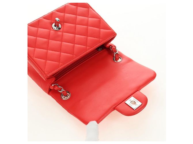 CHANEL Mini Matelasse 17 Chain Bag Lamb Skin Red Silver CC Auth 189072SM Argento Rosso - vista 16