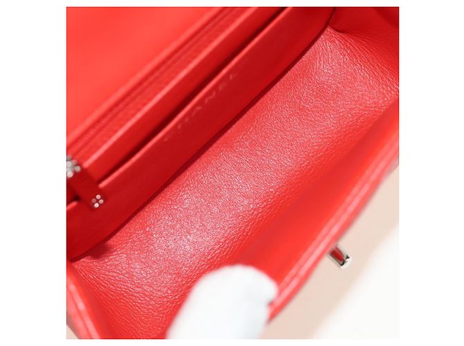 CHANEL Mini Matelasse 17 Chain Bag Lamb Skin Red Silver CC Auth 189072SM Argento Rosso - vista 19