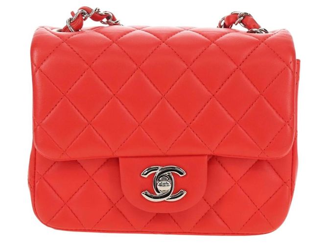 CHANEL Mini Matelasse 17 Chain Bag Lamb Skin Red Silver CC Auth 189072SM Argento Rosso - vista 2