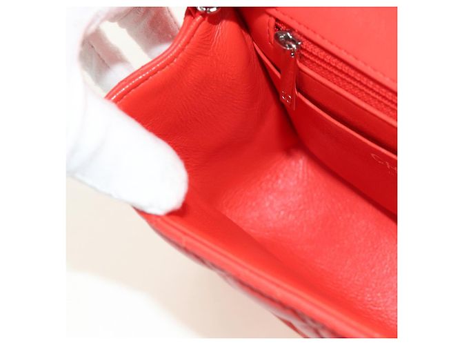 CHANEL Mini Matelasse 17 Chain Bag Lamb Skin Red Silver CC Auth 189072SM Argento Rosso - vista 21