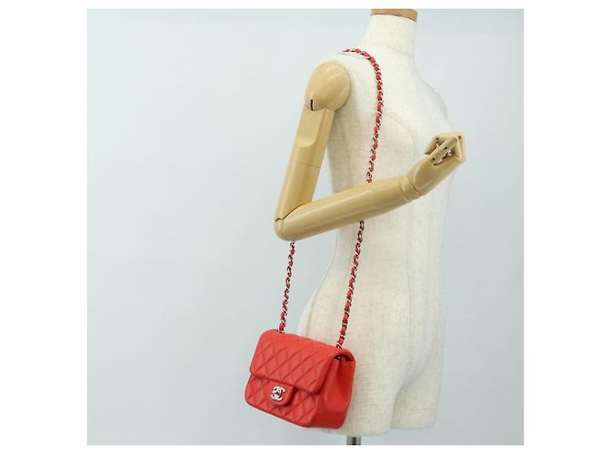 CHANEL Mini Matelasse 17 Chain Bag Lamb Skin Red Silver CC Auth 189072SM Argento Rosso - vista 27