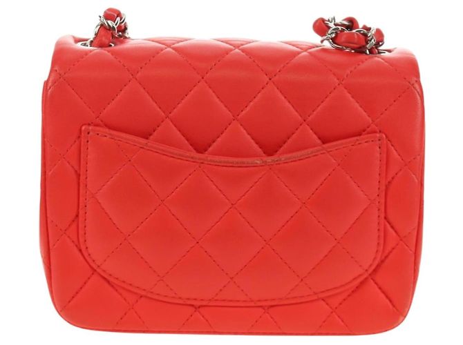 CHANEL Mini Matelasse 17 Chain Bag Lamb Skin Red Silver CC Auth 189072SM Argento Rosso - vista 3