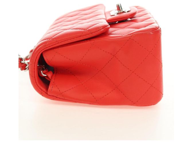 CHANEL Mini Matelasse 17 Chain Bag Lamb Skin Red Silver CC Auth 189072SM Argento Rosso - vista 5
