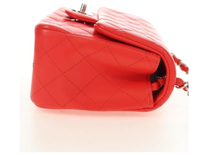 CHANEL Mini Matelasse 17 Chain Bag Lamb Skin Red Silver CC Auth 189072SM Argento Rosso - vista 6