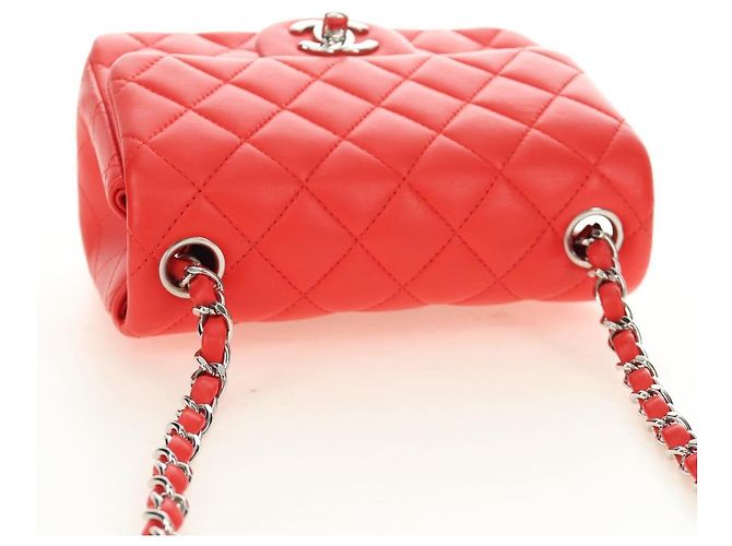 CHANEL Mini Matelasse 17 Chain Bag Lamb Skin Red Silver CC Auth 189072SM Argento Rosso - vista 7