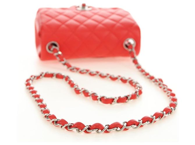 CHANEL Mini Matelasse 17 Chain Bag Lamb Skin Red Silver CC Auth 189072SM Argento Rosso - vista 8