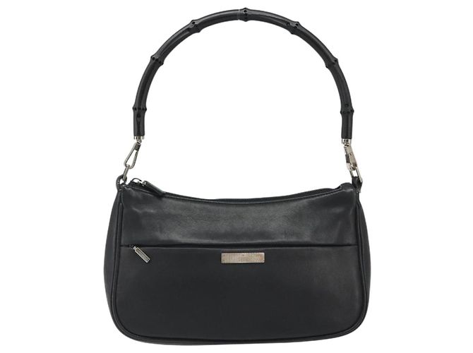 Borsa a Spalla GUCCI Bamboo in Pelle Nera Argento 001 3865 Auth mr2519V Nero - vista 2