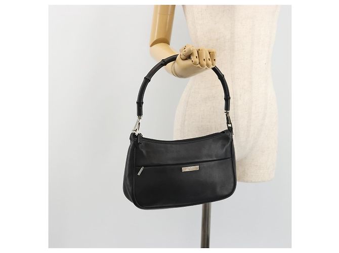 Borsa a Spalla GUCCI Bamboo in Pelle Nera Argento 001 3865 Auth mr2519V Nero - vista 24
