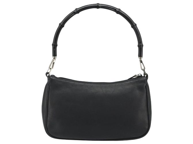 Borsa a Spalla GUCCI Bamboo in Pelle Nera Argento 001 3865 Auth mr2519V Nero - vista 3