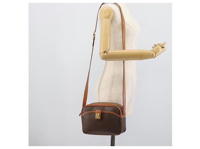 Céline Borsa a Spalla CELINE Macadam Canvas PVC Pelle Marrone Oro Autentica ep14921 D'oro - vista 24