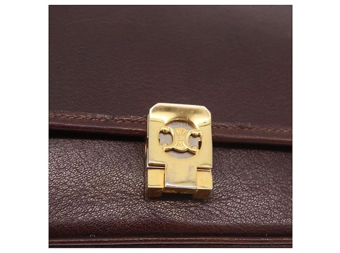 Céline Borsa a tracolla CELINE in pelle marrone scuro oro Auth bs35935 D'oro - vista 14