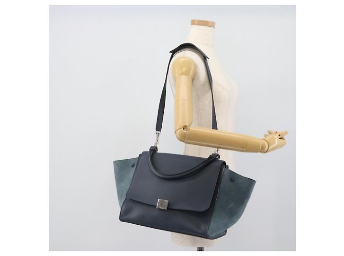 Céline Borsa Trapeze CELINE in scamosciato blu e oro 2way Auth ka5040 D'oro - vista 27