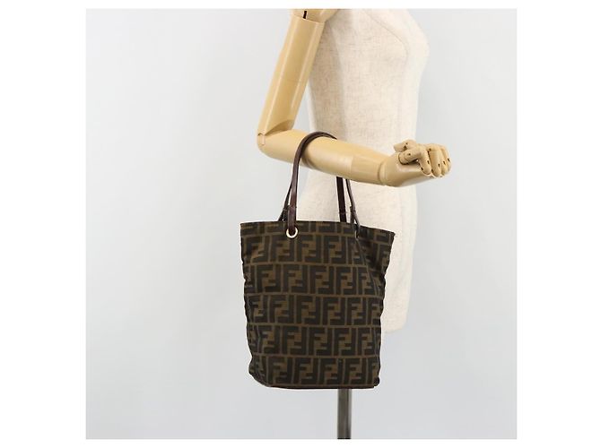 Borsa Tote FENDI Zucca Canvas Nero Marrone Auth 188589 - vista 20