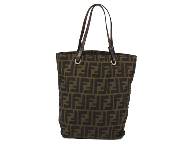 Borsa Tote FENDI Zucca Canvas Nero Marrone Auth 188589 - vista 3