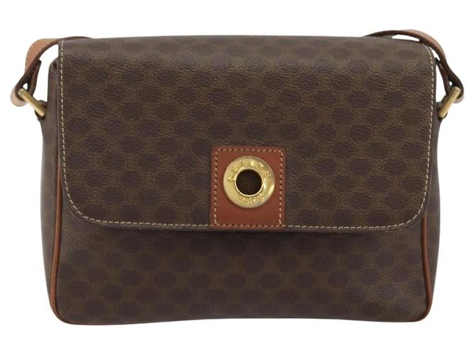 Céline Borsa a tracolla circolare CELINE Macadam Canvas PVC Pelle Marrone Oro Auth 189684 D'oro - vista 2
